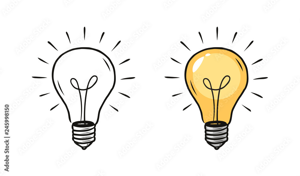 Light bulb sketch. Electric light, energy concept. drawn vector illustration Stock Vector | Adobe