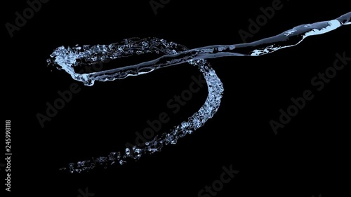 4K slow motion 3D blue water circle splash on a black background with alpha matte