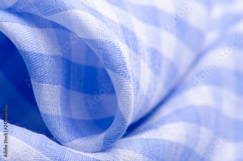Fabric blue white cage cloth textile material texture blur background macro