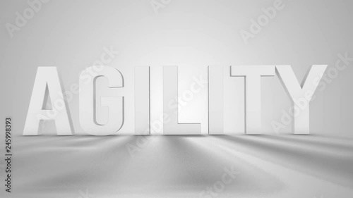 Spinning 3d white Agility text on grey