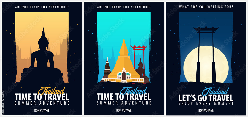 Thailand. Time to Travel set of banners. Vector illustration