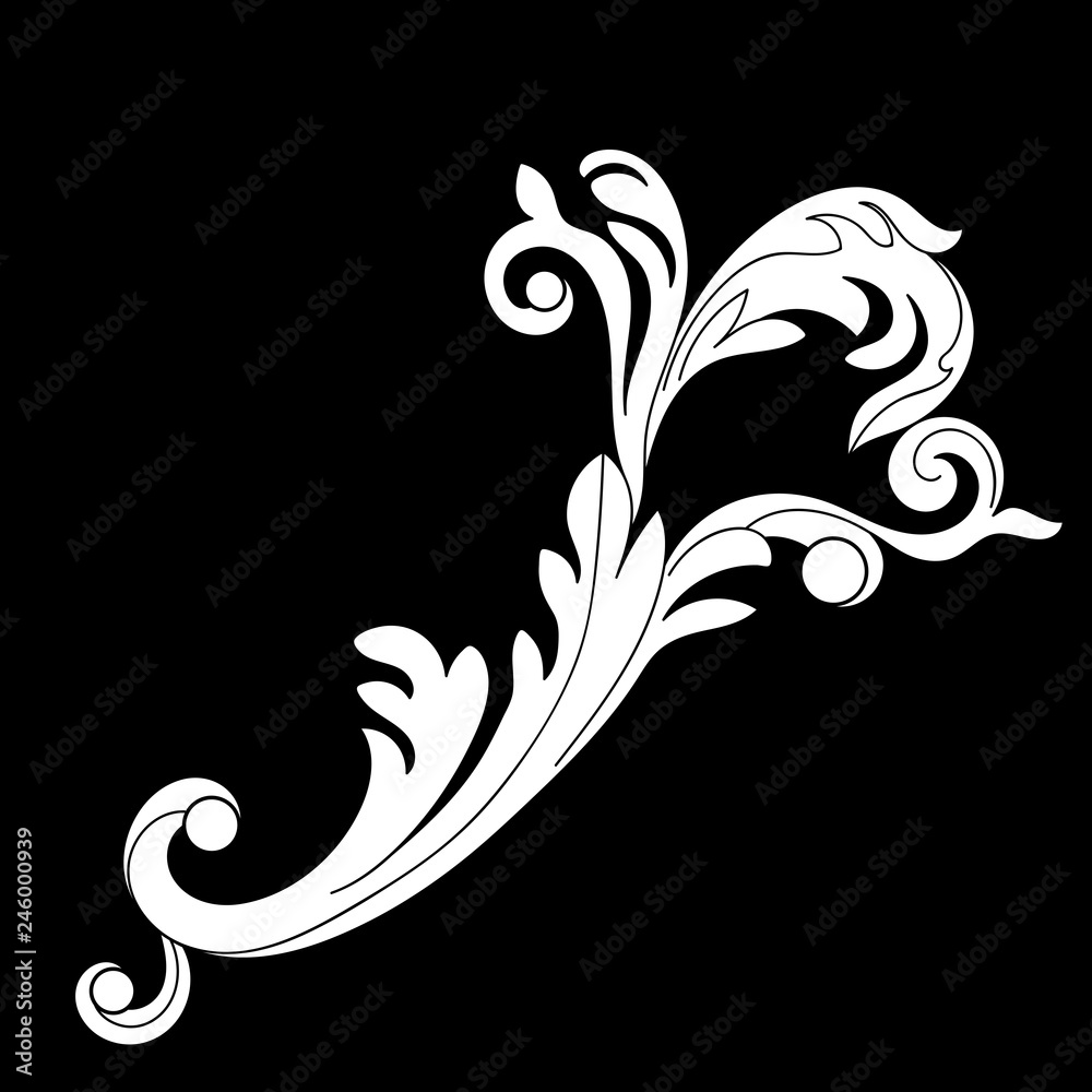 Fototapeta premium Black vintage baroque ornament, corner. Retro pattern antique style acanthus.