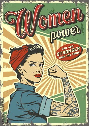 Vintage woman power colorful poster