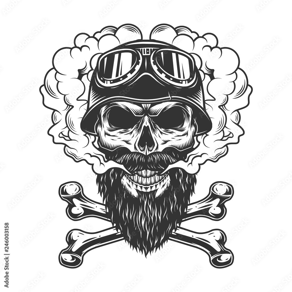Fototapeta premium Bearded and mustached biker skull