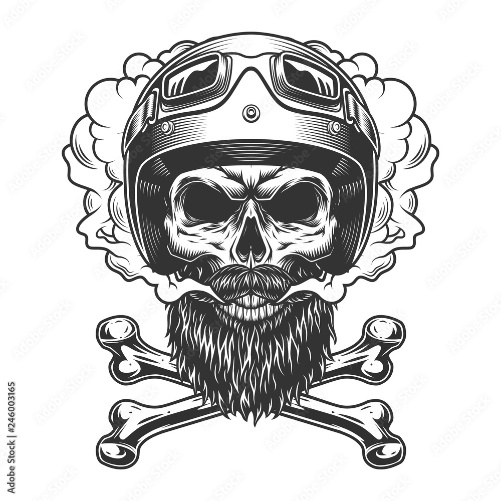 Fototapeta premium Vintage monochromatyczna czaszka motocyklisty