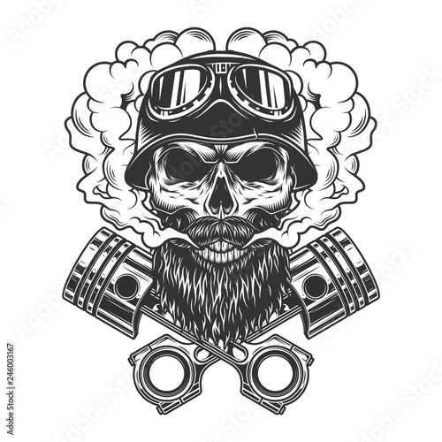 Bearded and mustached biker skull