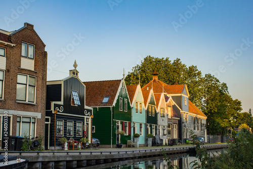 Beautiful authentic facades of houses of old town Zaandam, Holland