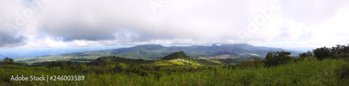 Panoramic view of the Atlantic coast of Martinique and the village of Morne Rouge from the refuge at the foot of Mount Pelée