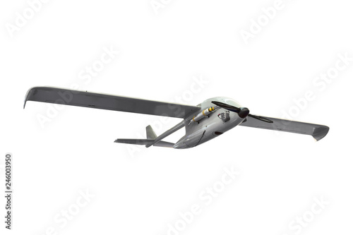 Military strike combat unmanned air vehicle UAV airplane reconnaissance spy drone isolated.