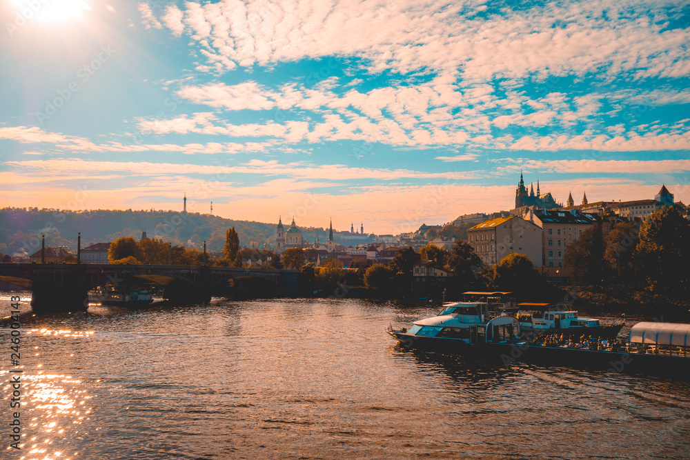Sunset over the Vitava River , Prague