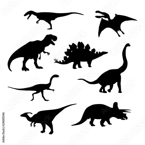 Dinosaur silhouettes set. Vector illustration isolated on white.
