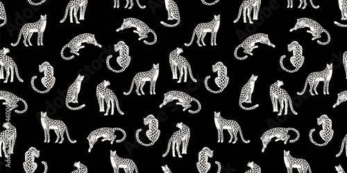 Seamless exotic pattern with abstract silhouettes of leopards.