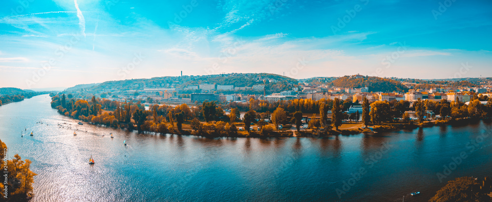Panorama view of the River Vitava, Prague
