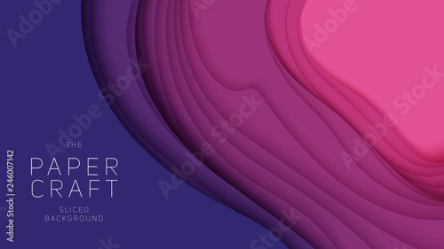 Vector 3D abstract background with paper cut neon shape. Colorful carving art. Paper craft Antelope canyon landscape with gradient colors. Minimalistic design for business presentations, flyers.