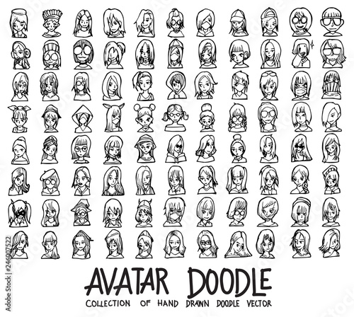 Set of Avatars icons Drawing illustration Hand drawn doodle Sketch line vector eps10