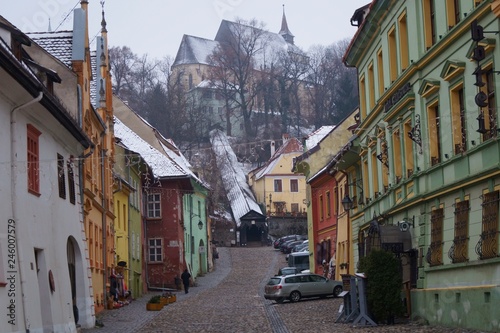 Medieval street, Sighisoara,Transylvania, Romania, Europe