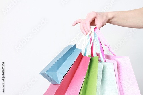 gift bags with hand with white background