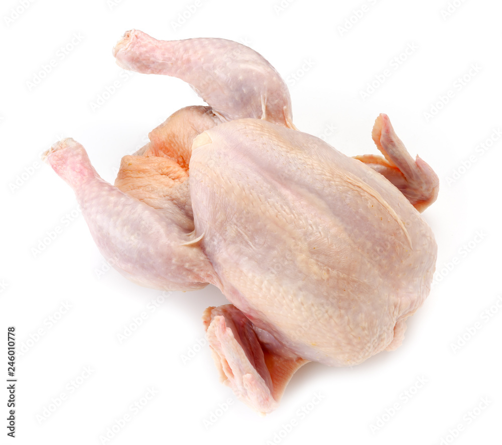 Chicken carcass or broiler chicken isolated on white background Chicken carcass or broiler chicken isolated on white background