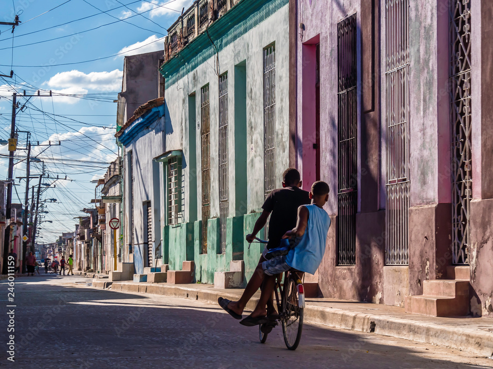 Cienfuegos Cuba, Nov 15 2018: Beautiful colonial street in Cienfuegos Cuba