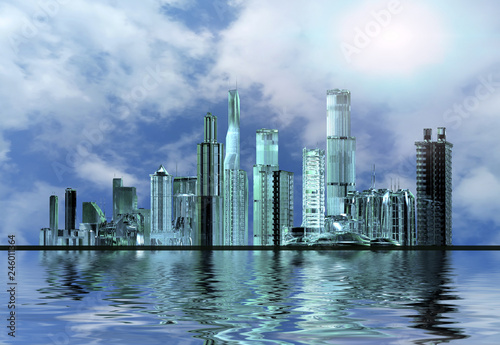 3D Illustration of a layout of the city of the future 3d render