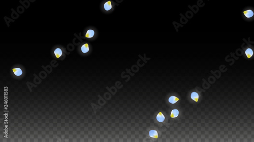 Vector Realistic Blue Petals Falling on Transparent Background.  Spring Romantic Flowers Illustration. Flying Petals. Sakura Spa Design. Blossom Confetti.