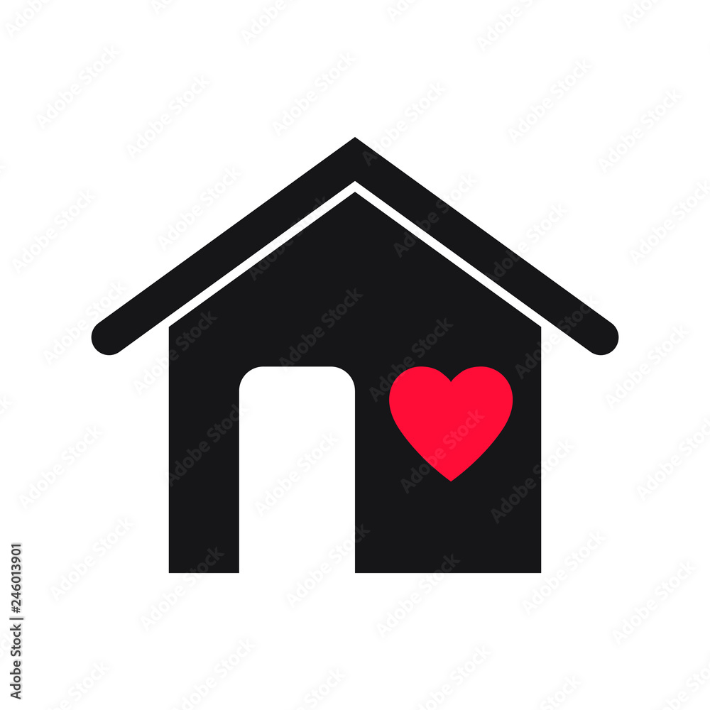 Sweet home vector icon, home with red heart
