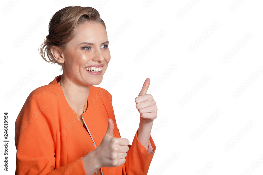 Portrait of happy young woman showing thumbs up Portrait of happy young woman showing thumbs up