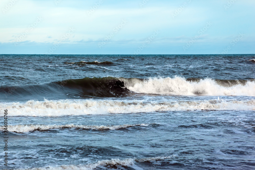 sea surface to the horizon with large waves with foam sea surface to the horizon with large waves with foam