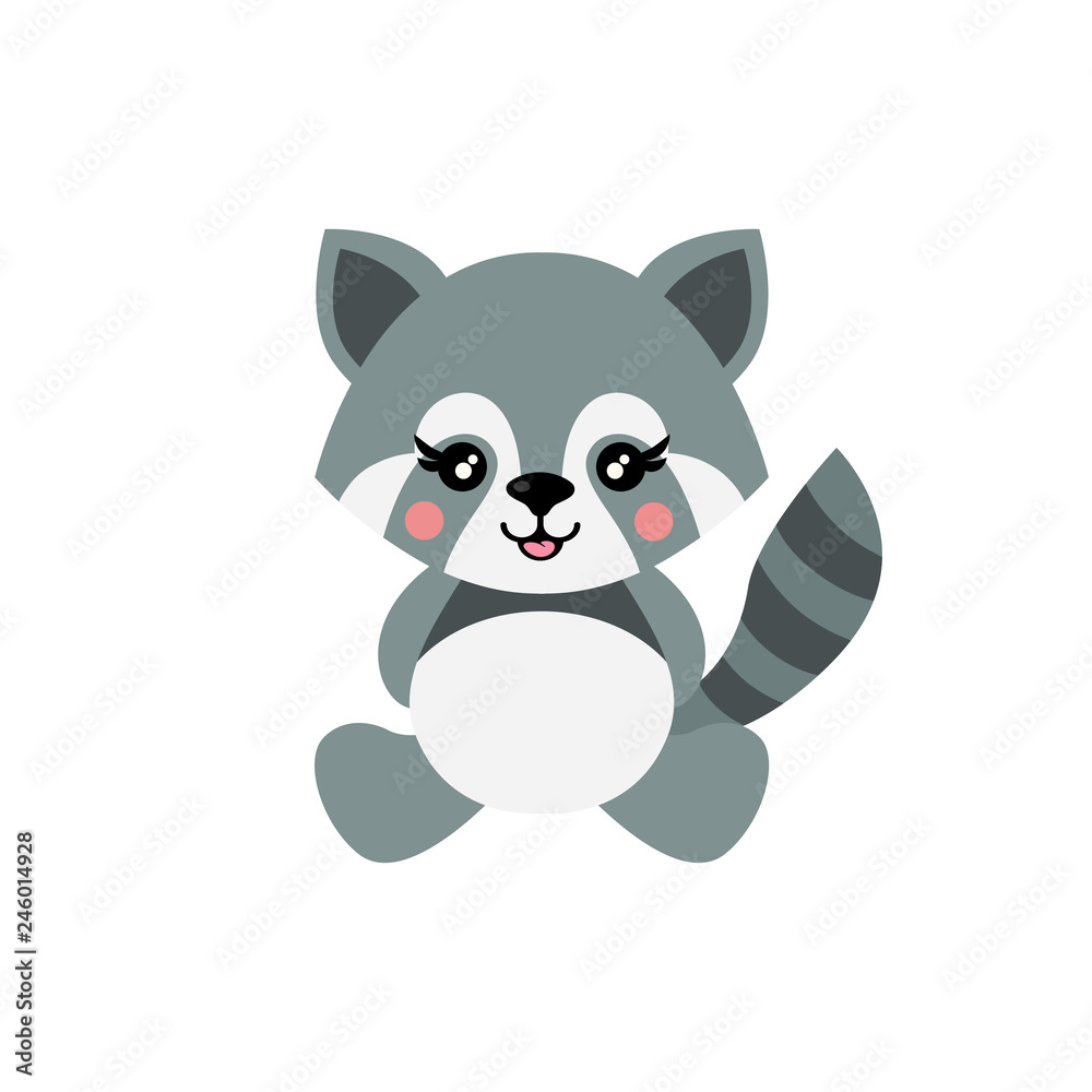 cartoon cute raccoon sits cartoon cute raccoon sits