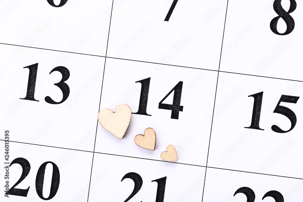 Valentine day calendar with wooden hearts Valentine day calendar with wooden hearts