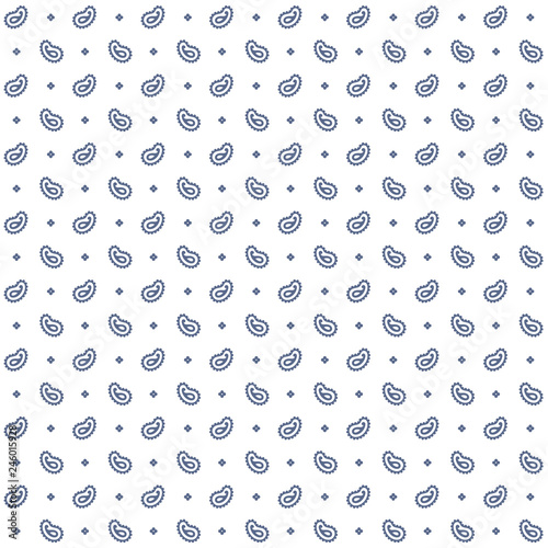 Small blue paisley seamless vector pattern on a white background.