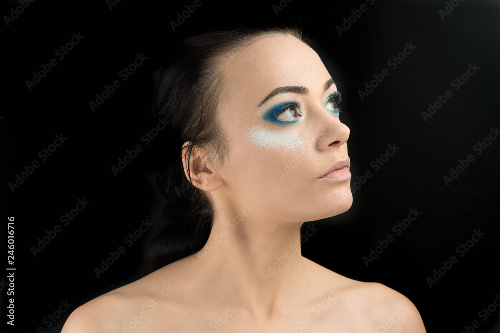 Fototapeta premium beautiful woman with make-up. Blue makeup.