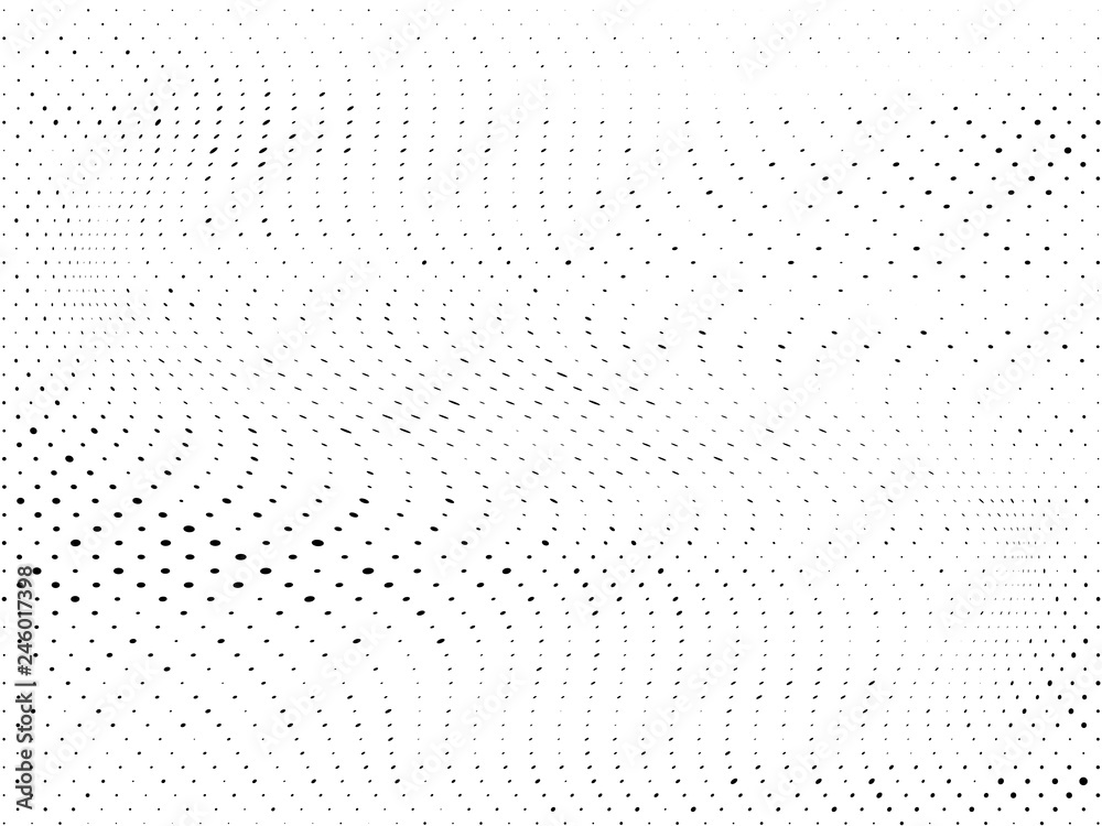Abstract Halftone gradient dots background. Black white grunge texture. Pop Art circle comic pattern. Polka dots wave ornament vector pattern. Template for presentation flyer, business cards, stickers