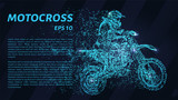 Motocross. A grid of blue stars in the night sky. Points of light create the form of motocross. Motorcycle, sport, race and other concepts illustration or background.