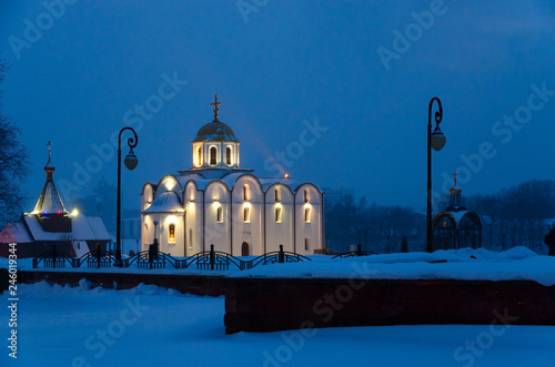 Annunciation Church and Temple of Holy Prince Alexander Nevsky, evening winter landscape, Vitebsk, Belarus