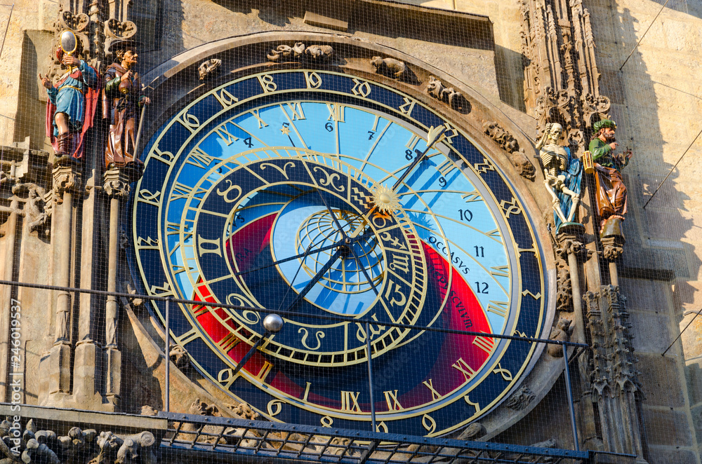 Prague Astronomical Clock, or Orloj on Old Town Hall in Prague, Czech Republic
