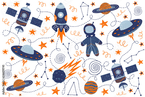 Vector illustration hand drawing pattern for a poster on the theme of space.