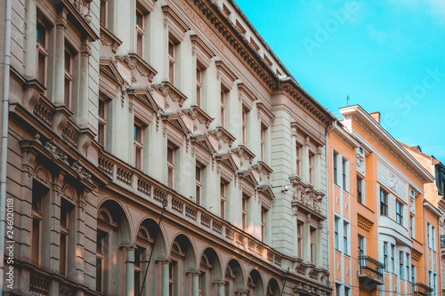 ancient houses at prague with beautiful blue sky