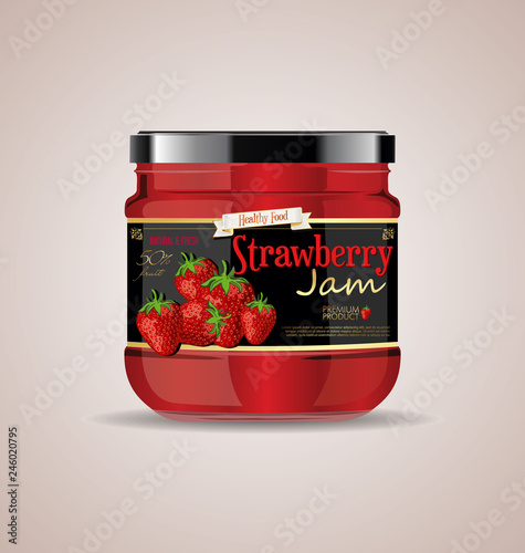 glass jar mockup Strawberry jam package design