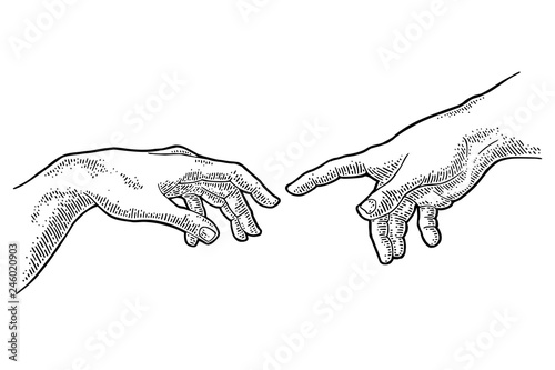 Valokuva Male finger pointing touch god hand. The Creation of Adam.