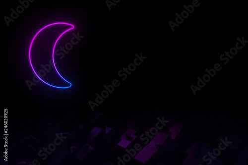 Wallpaper Mural Silhouettes of small village houses with pitched roofs illuminated by neon moon 3D illustration Torontodigital.ca