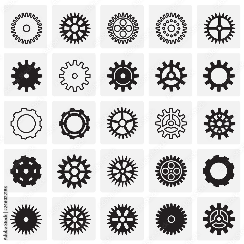 Gear icons set on squares background for graphic and web design, Modern simple vector sign. Internet concept. Trendy symbol for website design web button or mobile app Gear icons set on squares background for graphic and web design, Modern simple vector sign. Internet concept. Trendy symbol for website design web button or mobile app