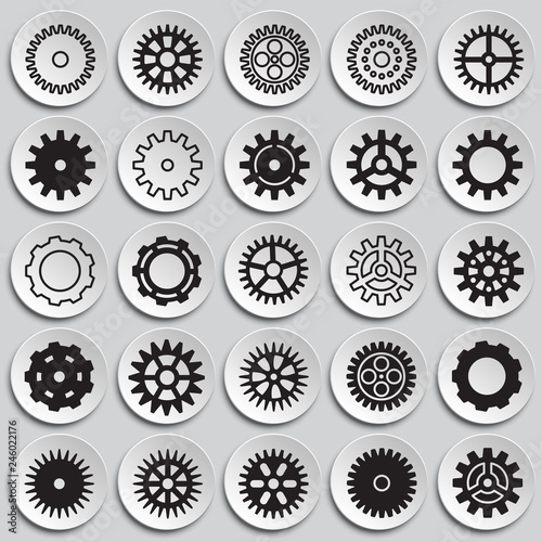 Gear icons set on plates background for graphic and web design, Modern simple vector sign. Internet concept. Trendy symbol for website design web button or mobile app