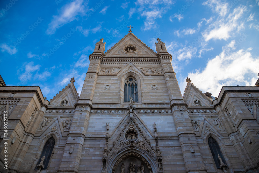 Facade of Naples Cathedral Santa Maria Assunta in Naples City, Italy