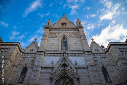 Facade of Naples Cathedral Santa Maria Assunta in Naples City, Italy