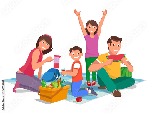 happy family on a picnic, design element, vector graphics to design
