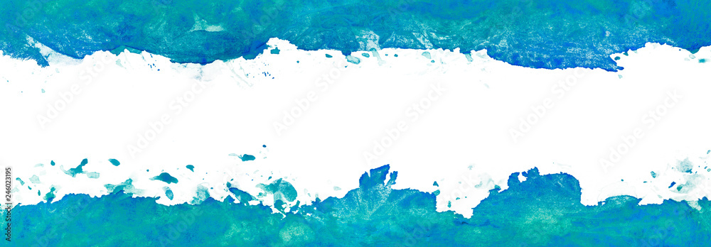 blue mockup watercolor texture white stripe framed by watercolor texture edge. Hand drawn abstract grunge shape. Wallpaper with empty space for your text. Brush design element. watercolor frame