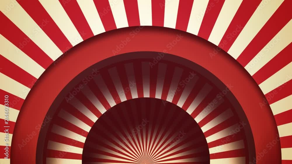 Abstract red curtains moulin rouge. Circus stage with red and white lines and spotlights. Grunge circus vintage background. 3d illustration.