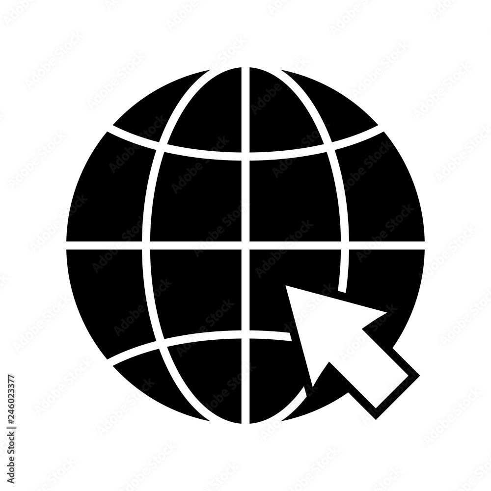Internet or world wide web icon. Globe and cursor representing internet connection. Vector Illustration Internet or world wide web icon. Globe and cursor representing internet connection. Vector Illustration