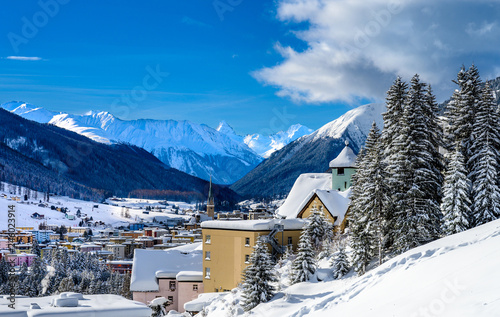 Landscape of winter resort Davos - the home of annual  World Economy Forum. © borisbelenky